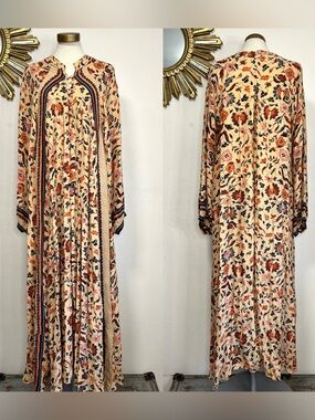 Natalie Martin Fiore Silk Maxi Dress Wildflower Oyster Print
